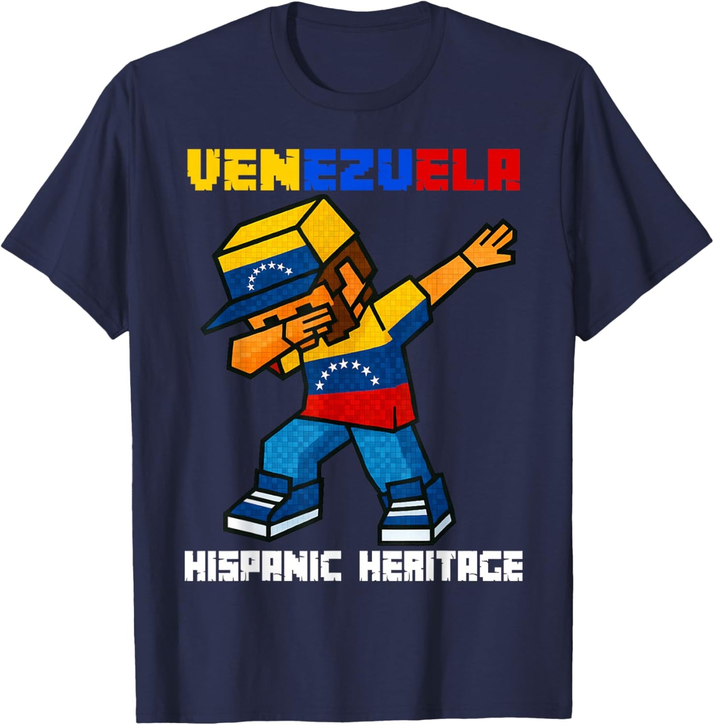Venezuela Dabbing Boy Game Pixel Hispanic Heritage Month Kid T-Shirt - T-Shirt | Navy