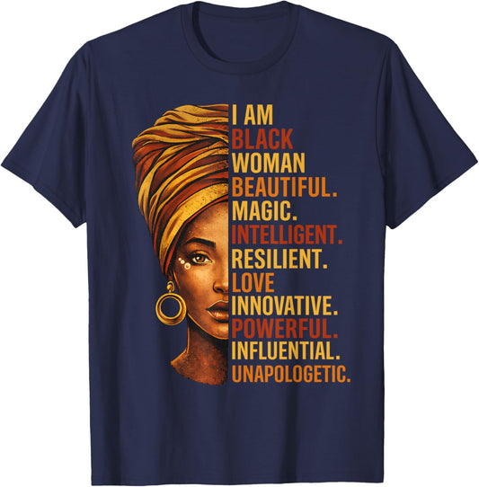 I Am Black Woman Black History BHM Melanin African T-Shirt - T-Shirt | Navy