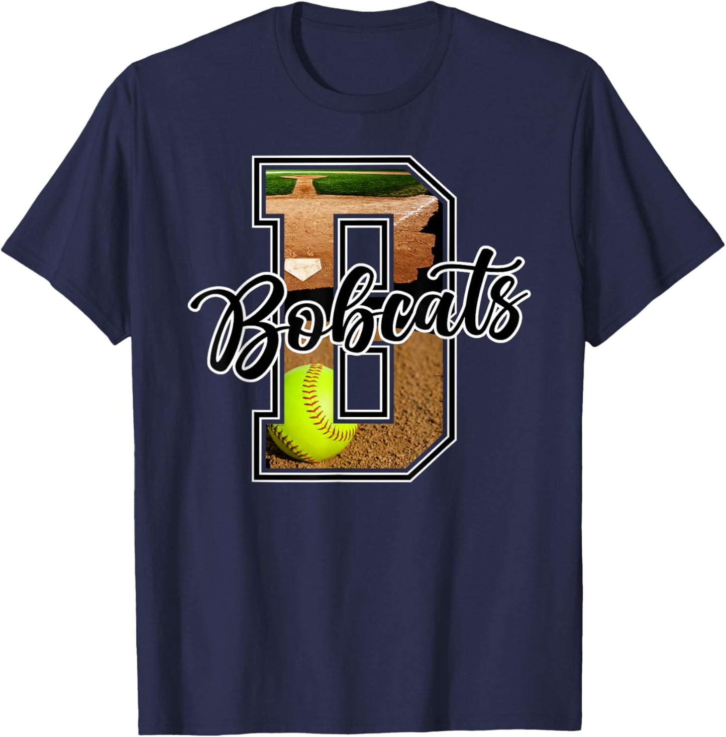 Bobcats Softball Letter School Spirit Mascot Bobcat Pride T-Shirt - T-Shirt | Navy