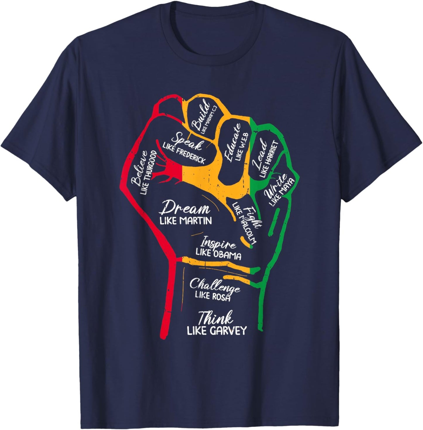 Inspiring Black Leaders Power Fist Hand Black History Month T-Shirt - T-Shirt | Navy
