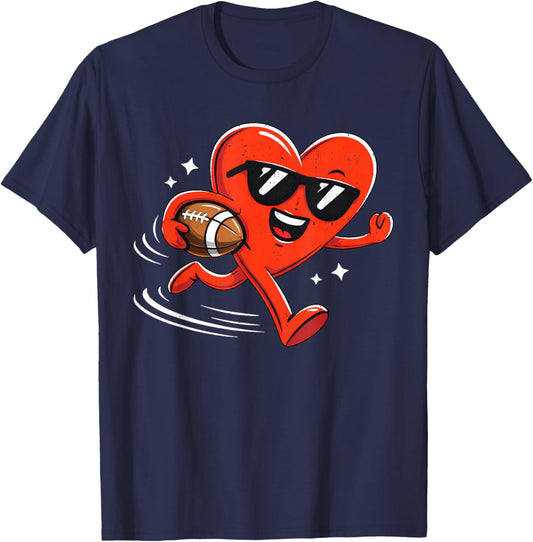 Valentine Football Heart Sport Valentines Day Men Boys Kids T-Shirt - T-Shirt | Navy