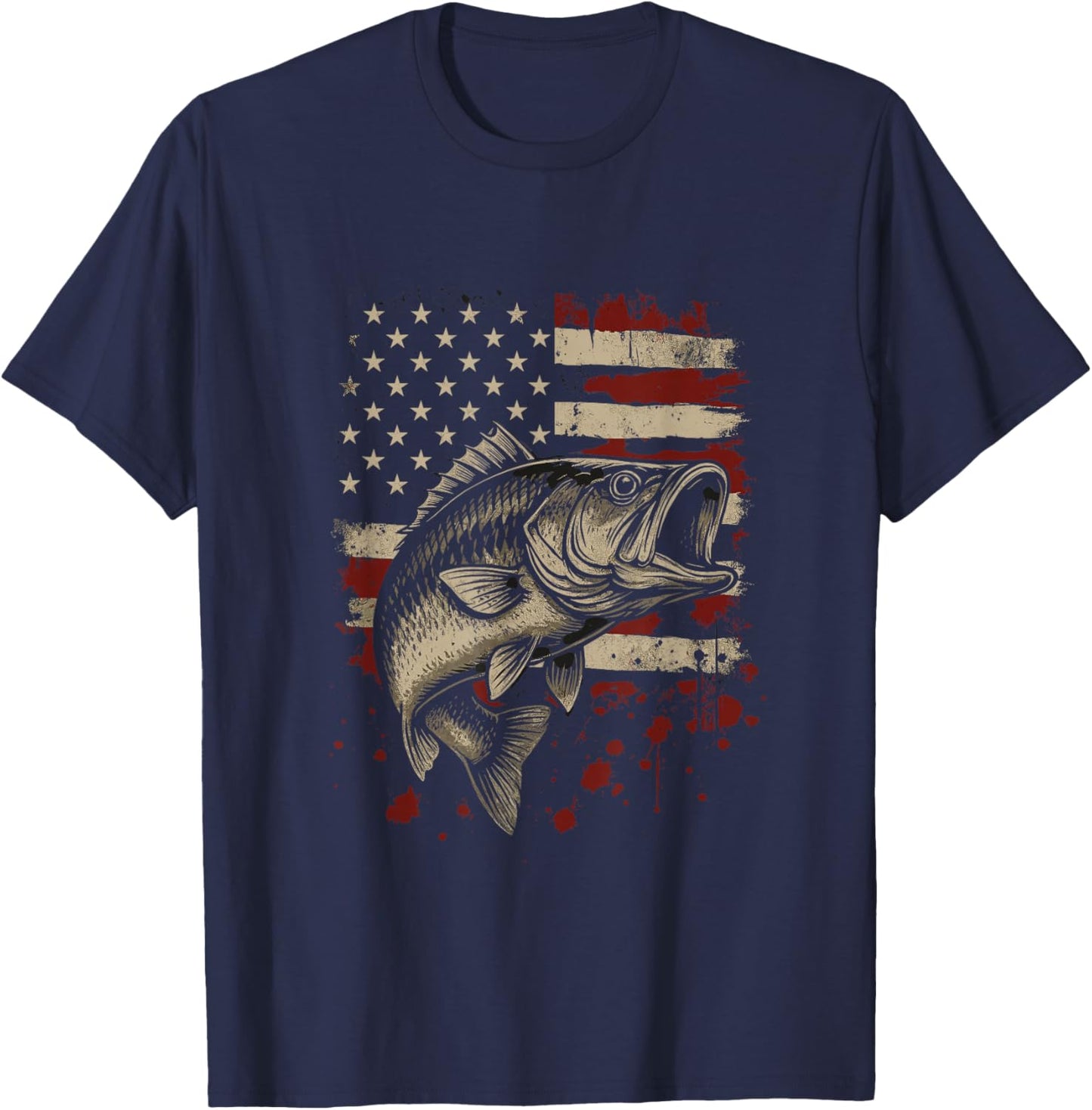 Fish Fishing USA Flag Men Women Fisherman T-Shirt - T-Shirt | Navy