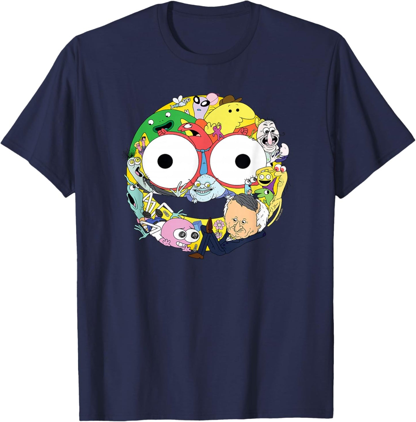 Smiling Friends Smiley Face Character Collage Funny Cartoon T-Shirt - T-Shirt | Navy
