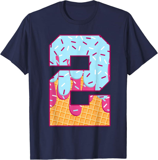 Number 2 Ice Cream Drip Matching Numbers Costume Meme T-Shirt - T-Shirt | Navy