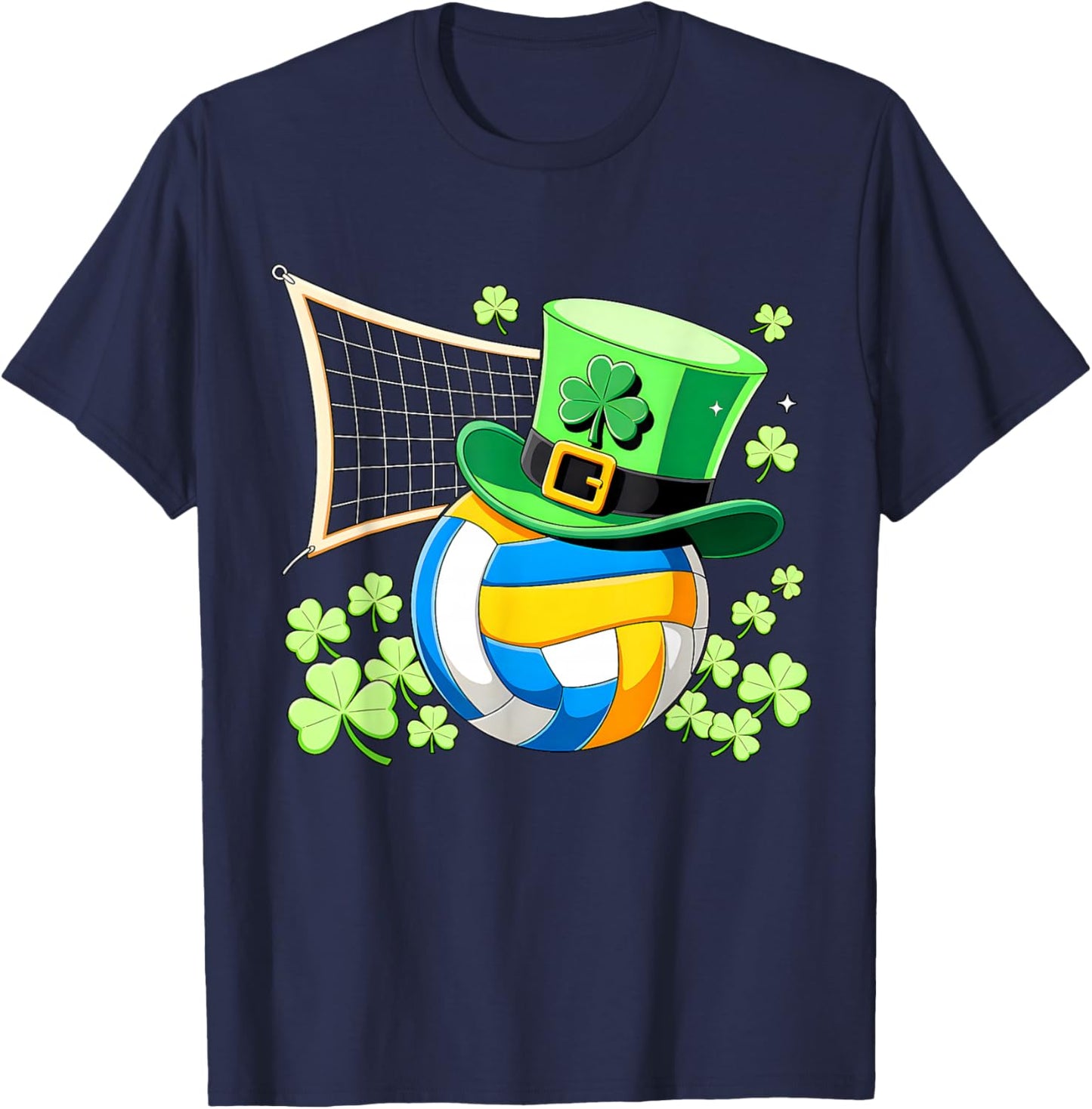 Volleyball St Patricks Day Lucky Volleyball Player Shamrock T-Shirt - T-Shirt | Navy