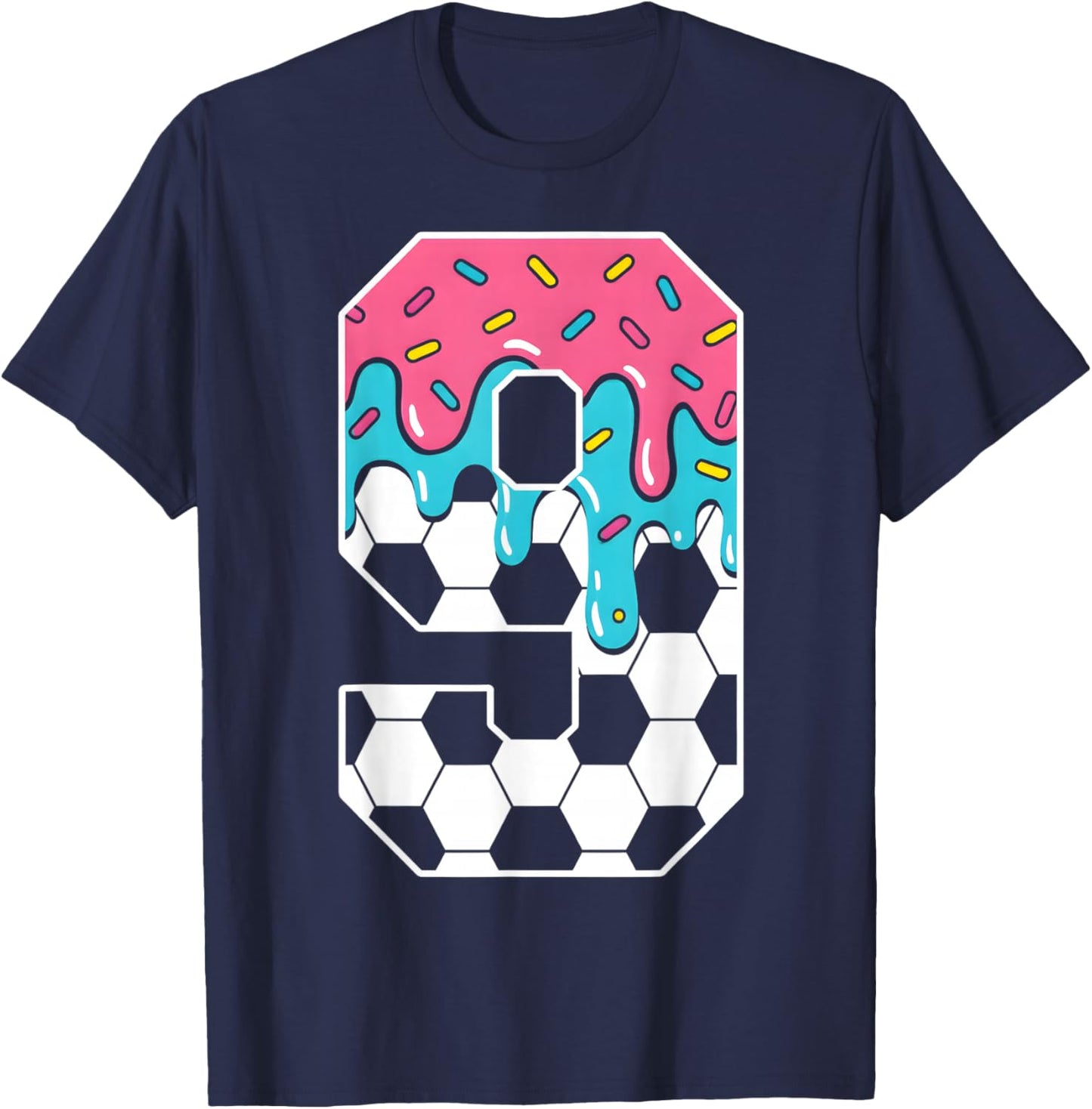 Soccer 9 Year Old Ice Cream Drip Youth 9th Birthday Boy 9 T-Shirt - T-Shirt | Navy