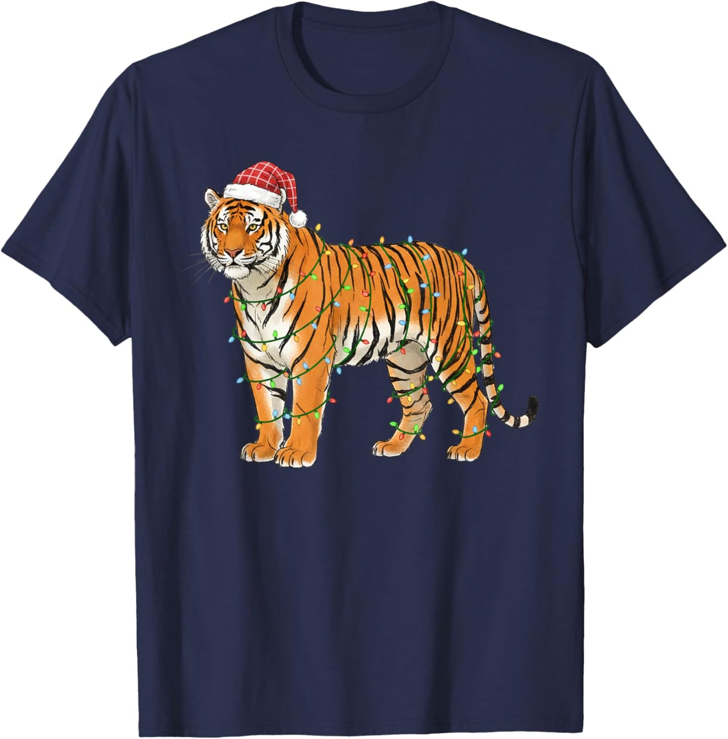 Christmas Bengal Tiger Holiday Festive Animal T-Shirt - T-Shirt | Navy