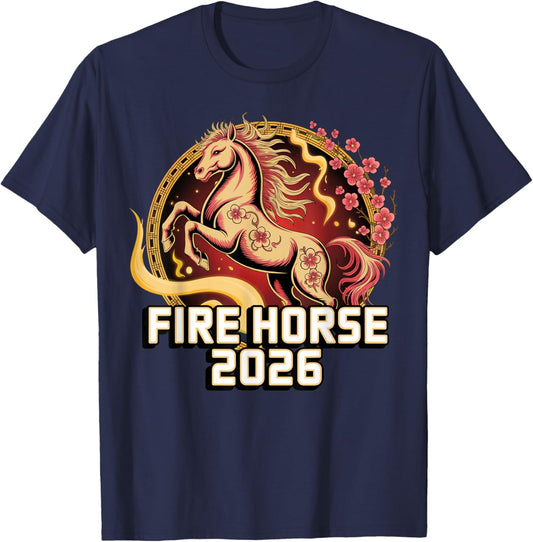 Fire Horse 2026 Design for Chinese New Year 2026 T-Shirt - T-Shirt | Navy