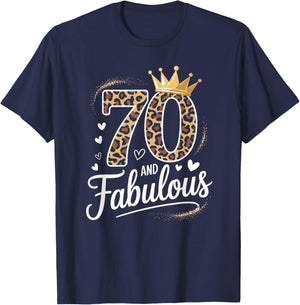 70 and Fabulous Leopard Art 70 Years Birthday Celebration T-Shirt - T-Shirt | Navy