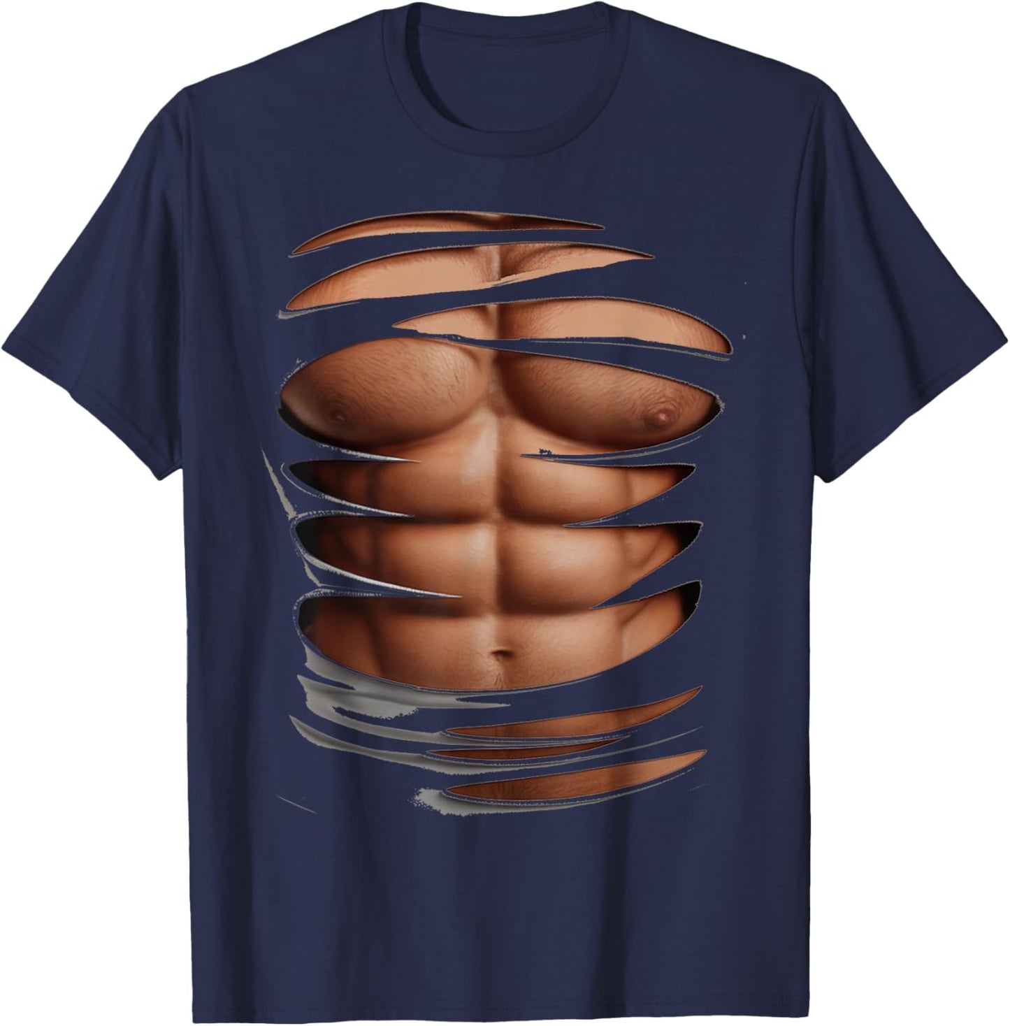 Six Pack Abs Bodybuilder Costume Fake abs Funny Muscle Gym T-Shirt - T-Shirt | Navy