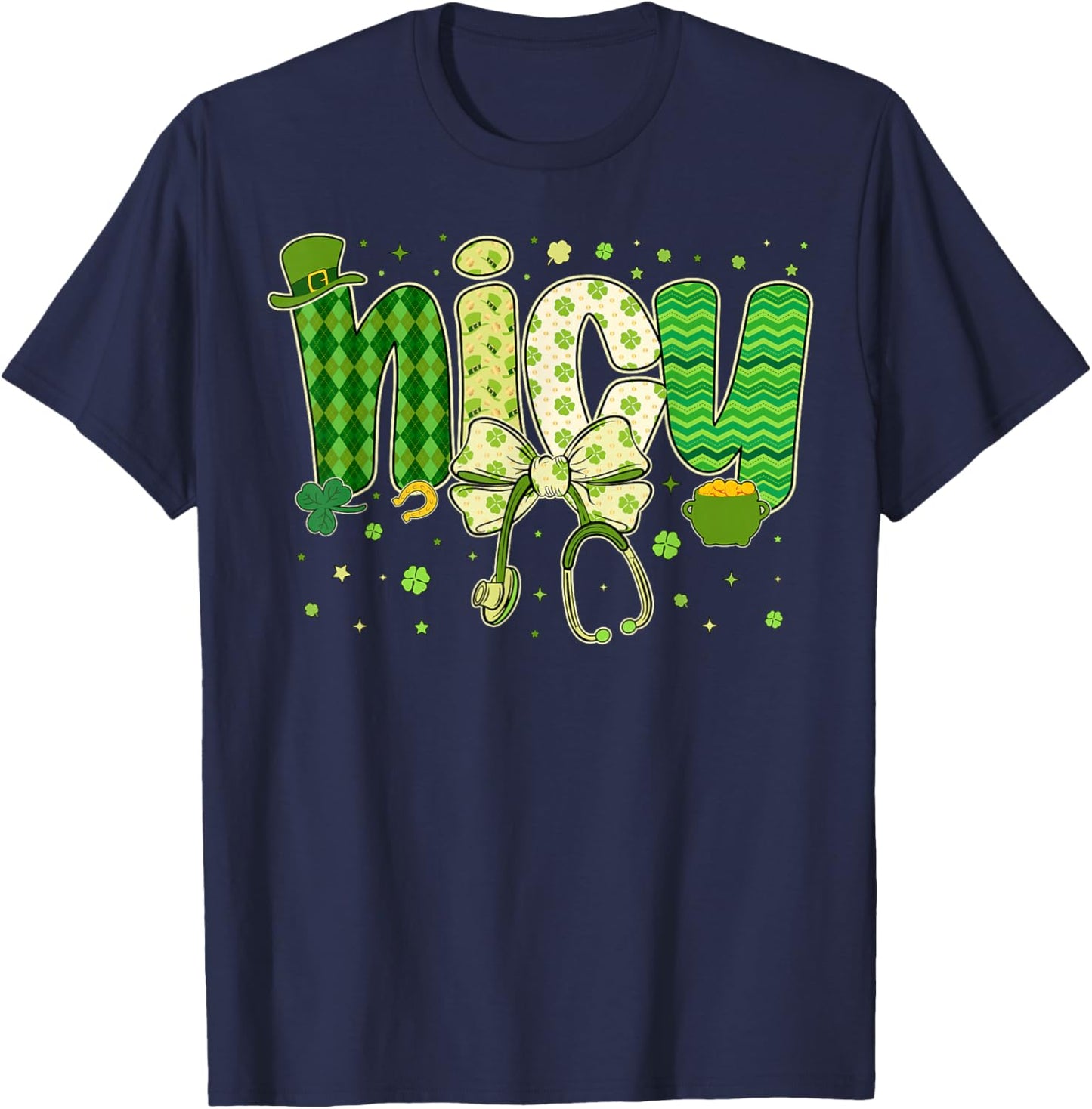 St Patricks NICU Nurse Neonatal Coquette Saint Patrick T-Shirt - T-Shirt | Navy
