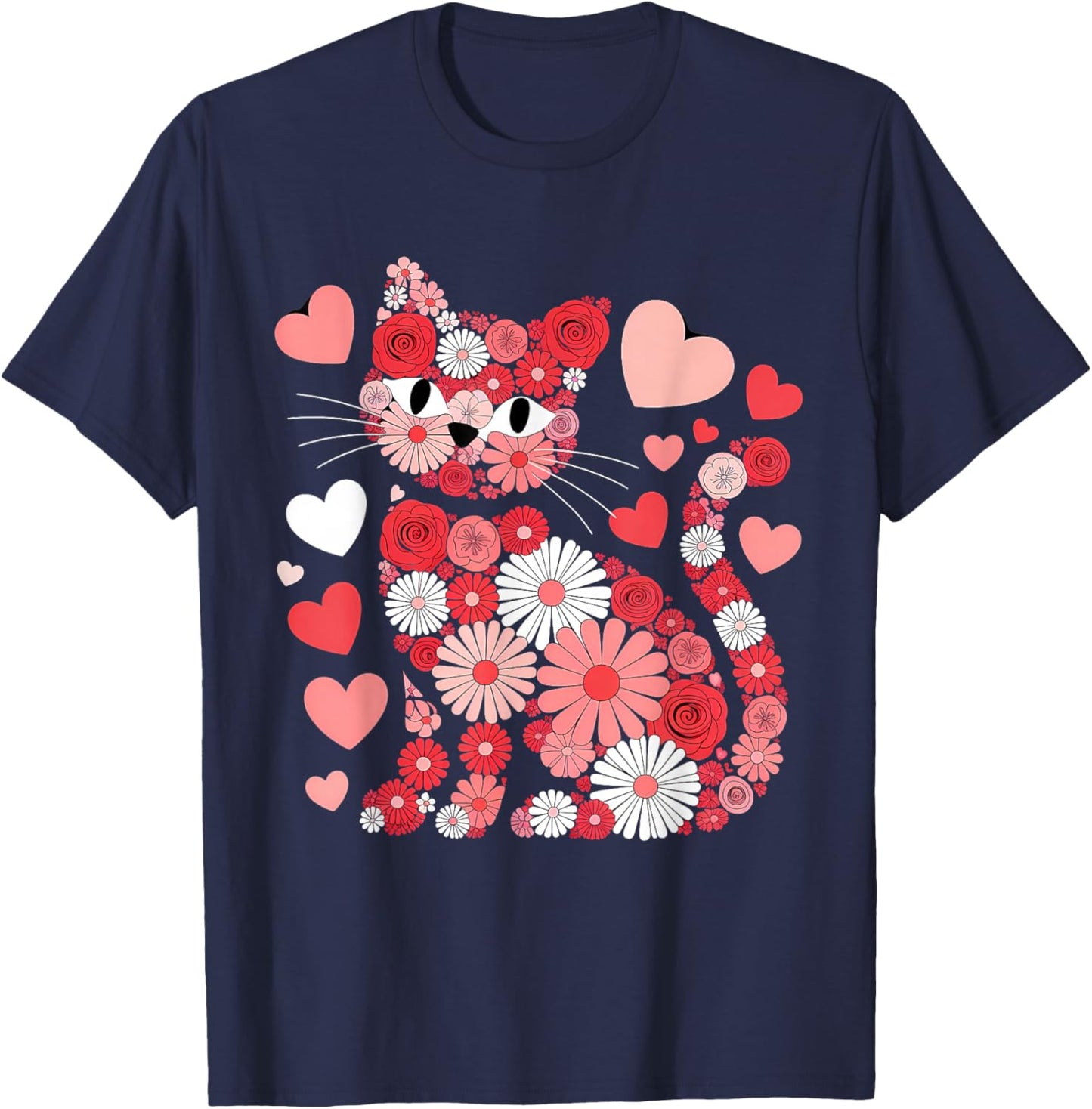 Valentines Day Heart Love Cute Valentine Cat Lover T-Shirt - T-Shirt | Navy