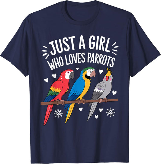 Cool Parrot Art Girls Tropical Bird Parrot Lovers T-Shirt - T-Shirt | Navy