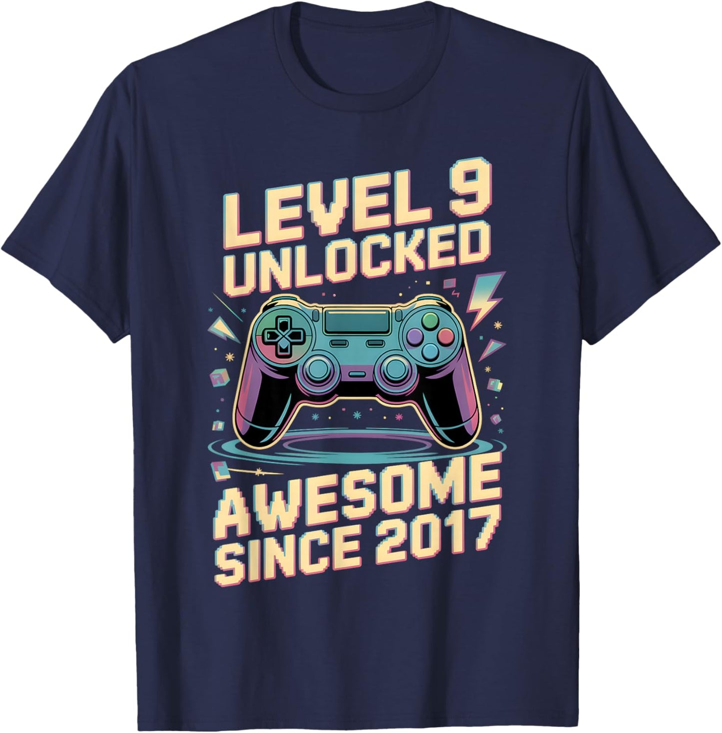 9th Birthday Boy Gift Level 9 Gamer 2017 9 Year Old Party T-Shirt - T-Shirt | Navy