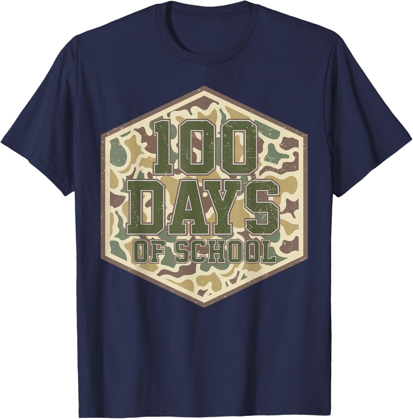 Retro Camo 100 Days of School Teacher Student Boy Girl Kids T-Shirt - T-Shirt | Navy