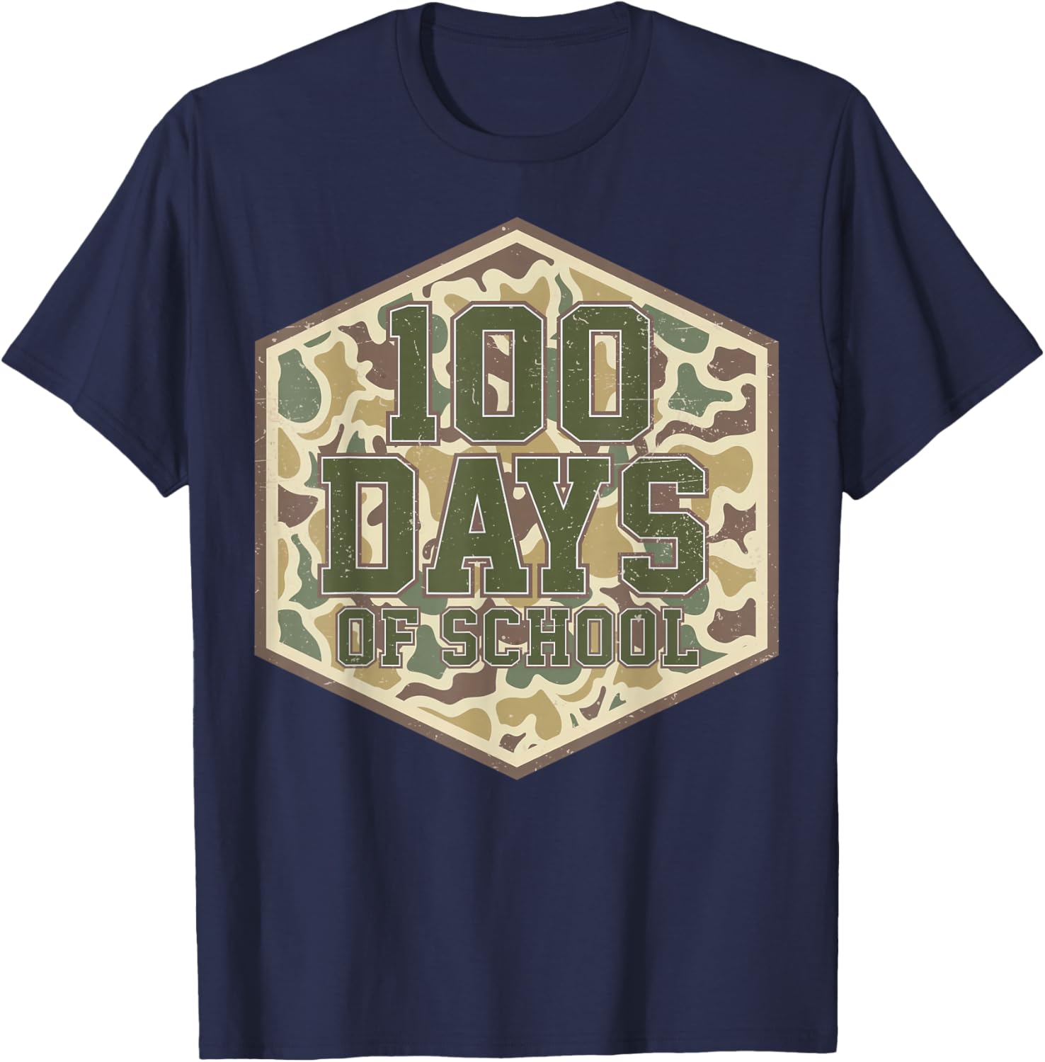 Retro Camo 100 Days of School Teacher Student Boy Girl Kids T-Shirt - T-Shirt | Navy