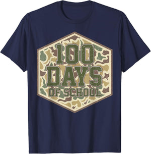 Retro Camo 100 Days of School Teacher Student Boy Girl Kids T-Shirt - T-Shirt | Navy