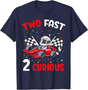 Two Fast 2 Curious 2nd Birthday Two Years Old Car Racing T-Shirt - T-Shirt | Navy