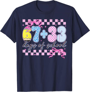 67 33 Days of School 100th Day Coquette Bow Girl Teacher T-Shirt - T-Shirt | Navy
