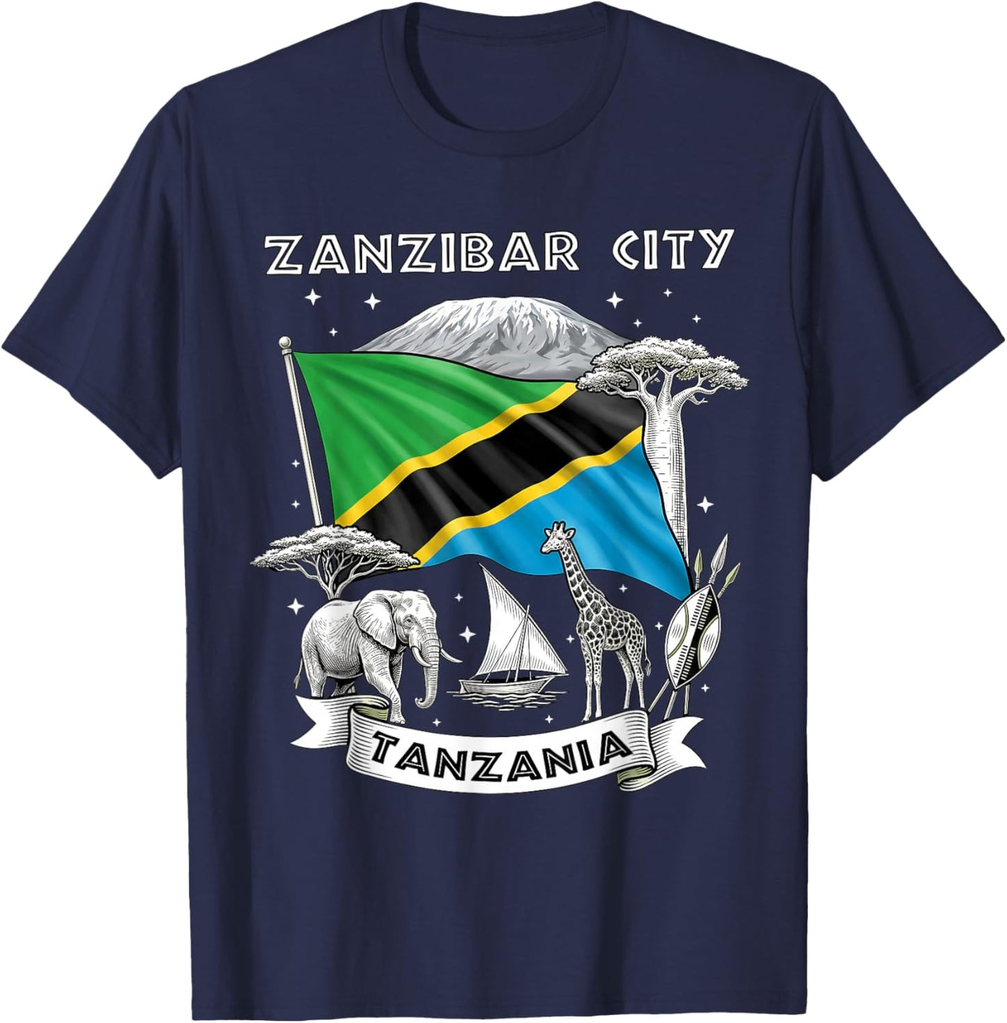 Zanzibar City Tanzania African Metropolis Graphic T-Shirt - T-Shirt | Navy