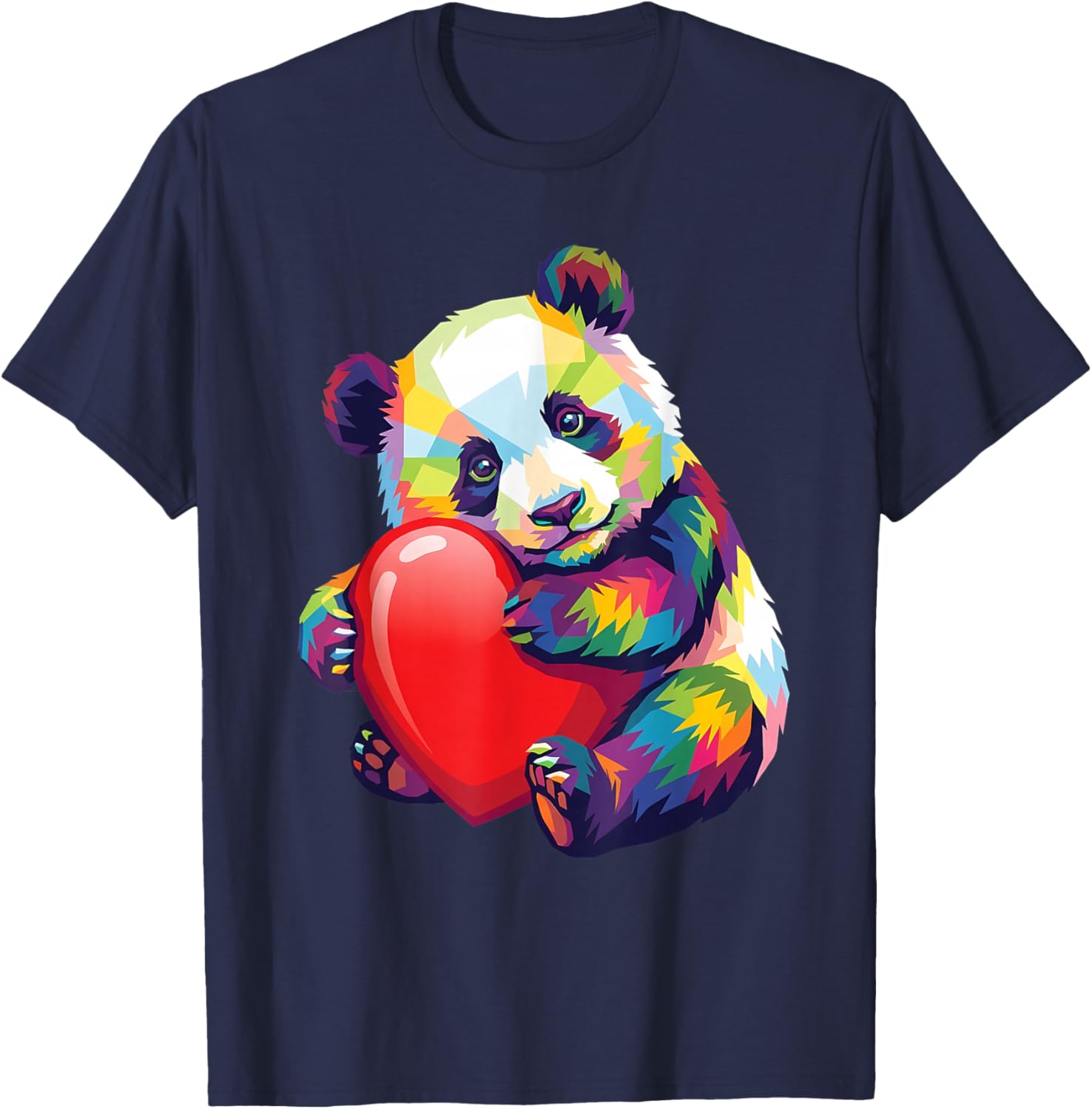Panda Hugging Valentine Heart Color Critters Rainbow T-Shirt - T-Shirt | Navy