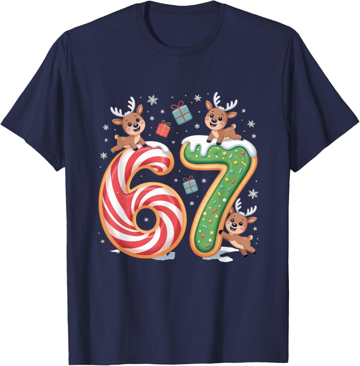Christmas 67 Funny Xmas Six Seven Ugly Sweater 6-7 T-Shirt - T-Shirt | Navy