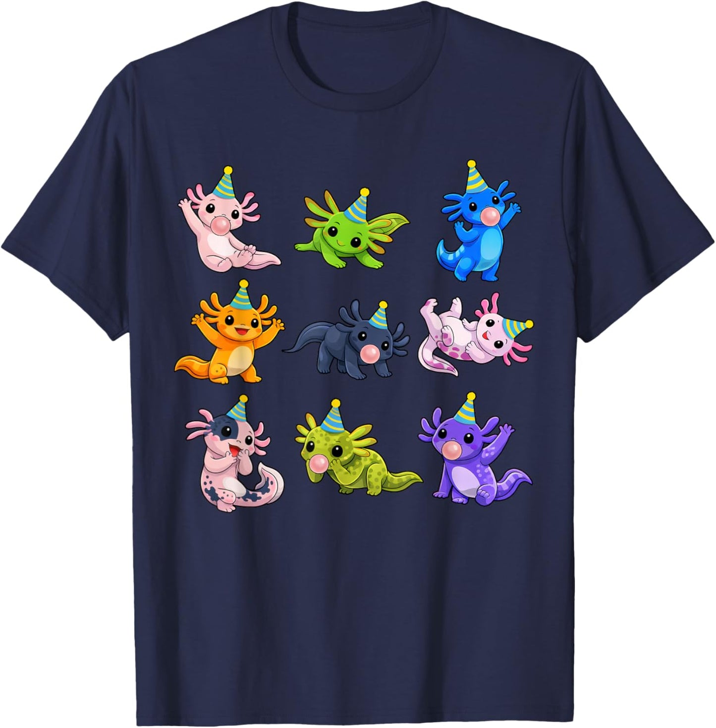 Cute Axolotl Birthday Party Funny Animals Birthday Boys Kids T-Shirt - T-Shirt | Navy