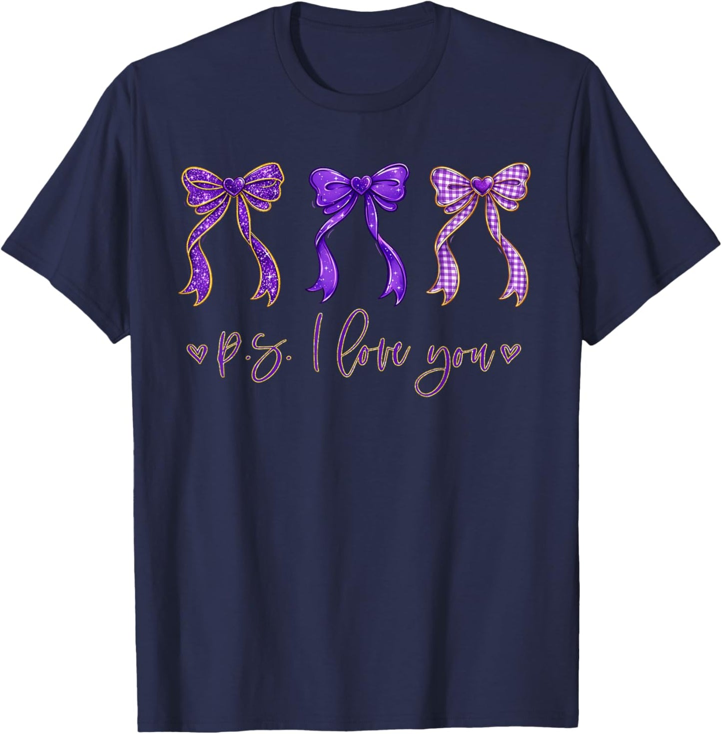 PS I Love You Day Valentine's Day Purple Heart Women Men Kid T-Shirt - T-Shirt | Navy