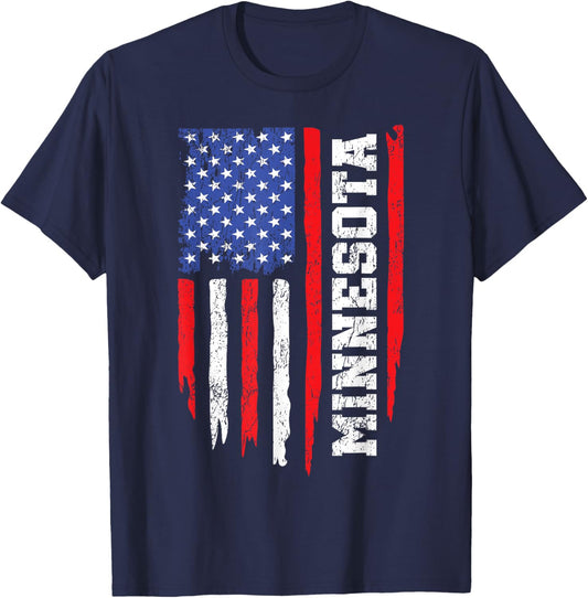 Minnesota Throwback MN Vintage US American Flag Minnesota T-Shirt - T-Shirt | Navy