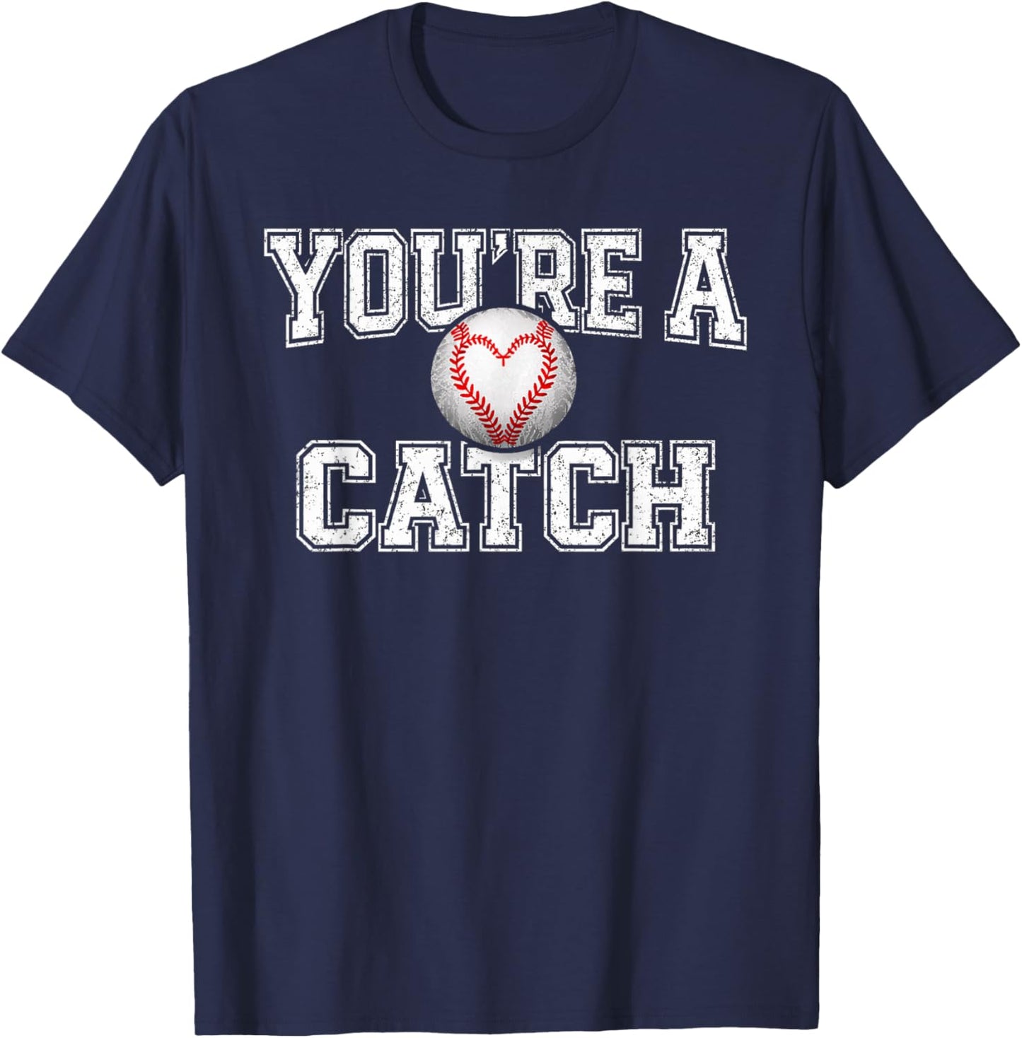 Funny You're A Catch Baseball Pun Heart Kids Boys Valentines T-Shirt - T-Shirt | Navy