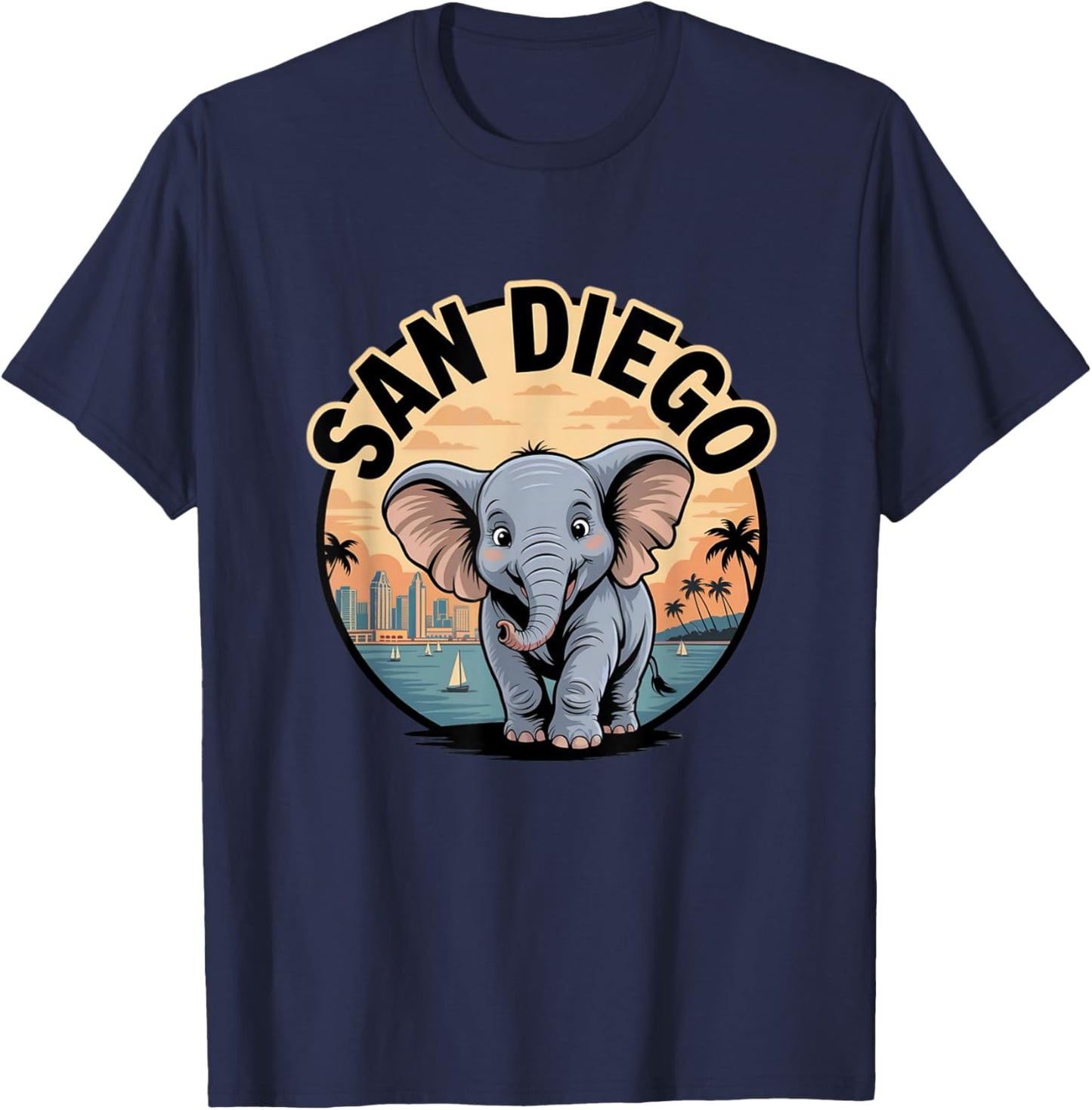 San Diego Elephant Cute Animal City Zoo Park T-Shirt - T-Shirt | Navy
