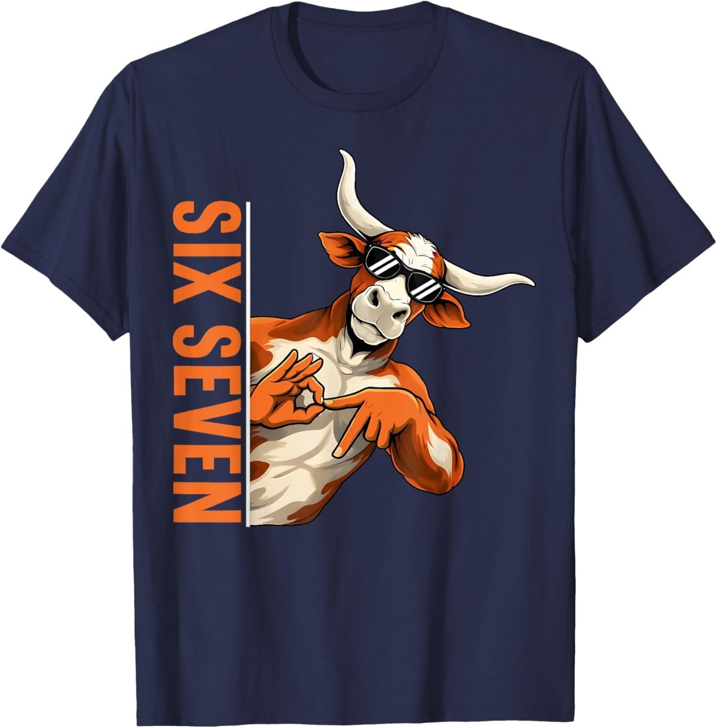 Funny Six Seven 67 Longhorn Meme Gifts for Kids Boys Men T-Shirt - T-Shirt | Navy