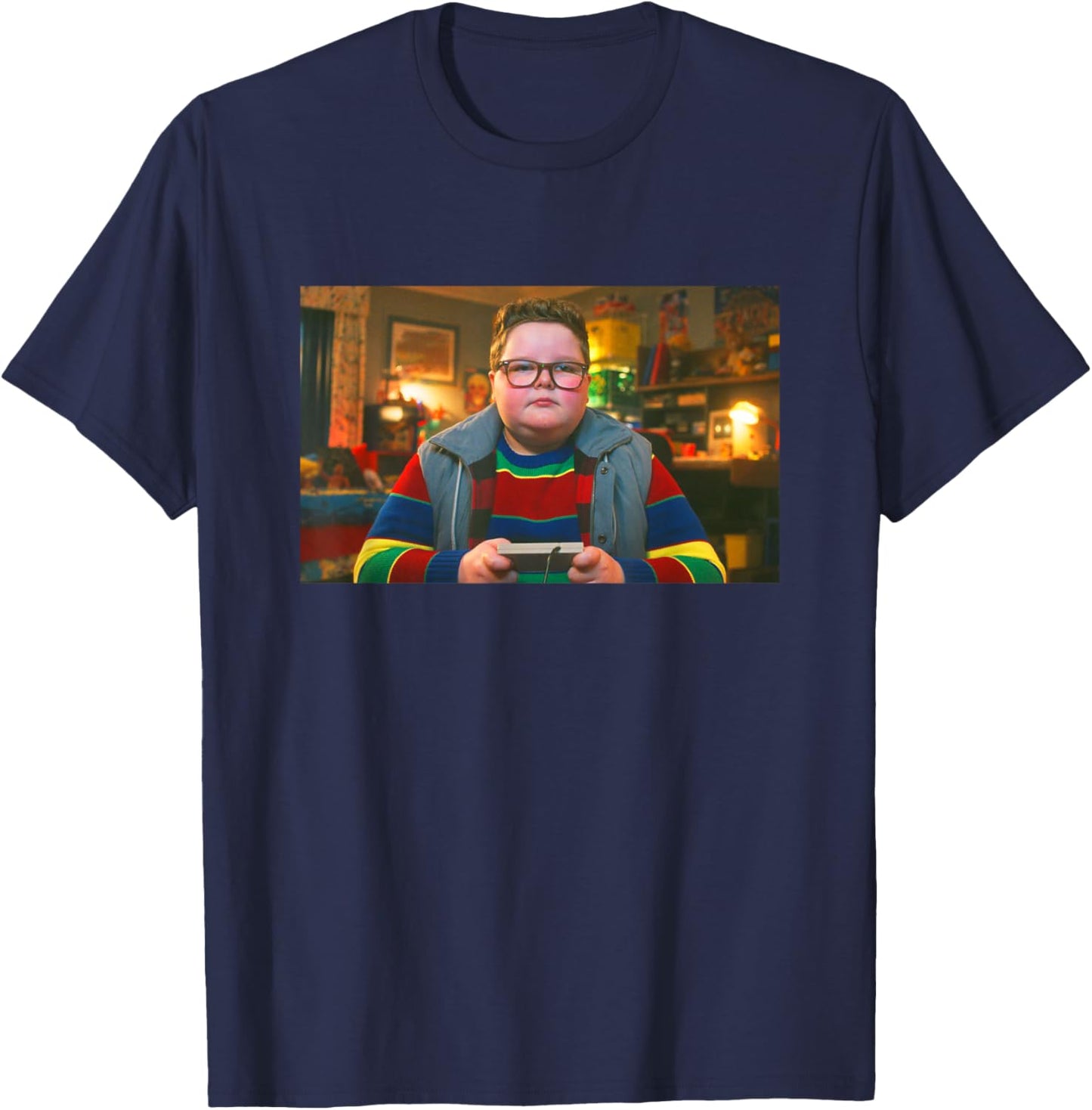 Stranger Things Derek Turnbow Playing NES Video Games T-Shirt - T-Shirt | Navy