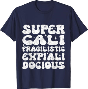 Supercalifragilisticexpialidocious Longest Word Retro Groovy T-Shirt - T-Shirt | Navy
