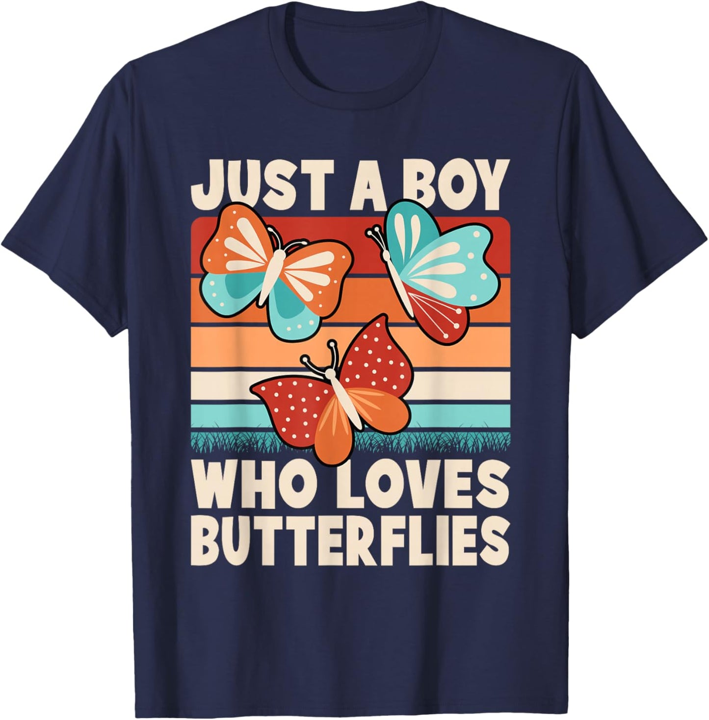 Just A Boy Who Loves Butterflies Funny Butterfly Boys Kids T-Shirt - T-Shirt | Navy