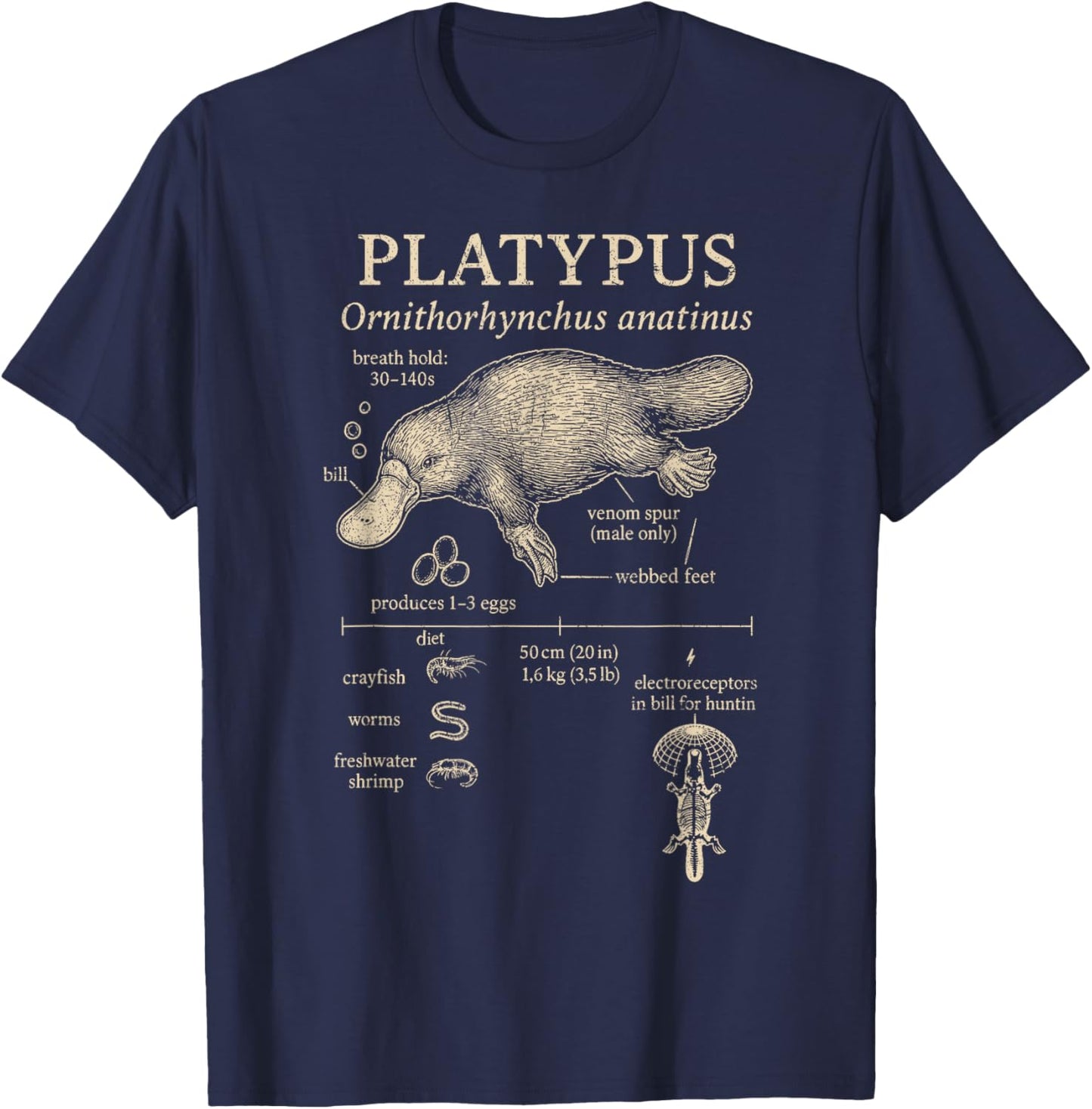 Platypus Anatomy Duck Billed Platypus Australia Wildlife T-Shirt - T-Shirt | Navy