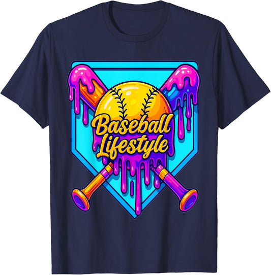Baseball Drip Outfit Boys, Ice Cream Drip Baseball Lifestyle T-Shirt - T-Shirt | Navy