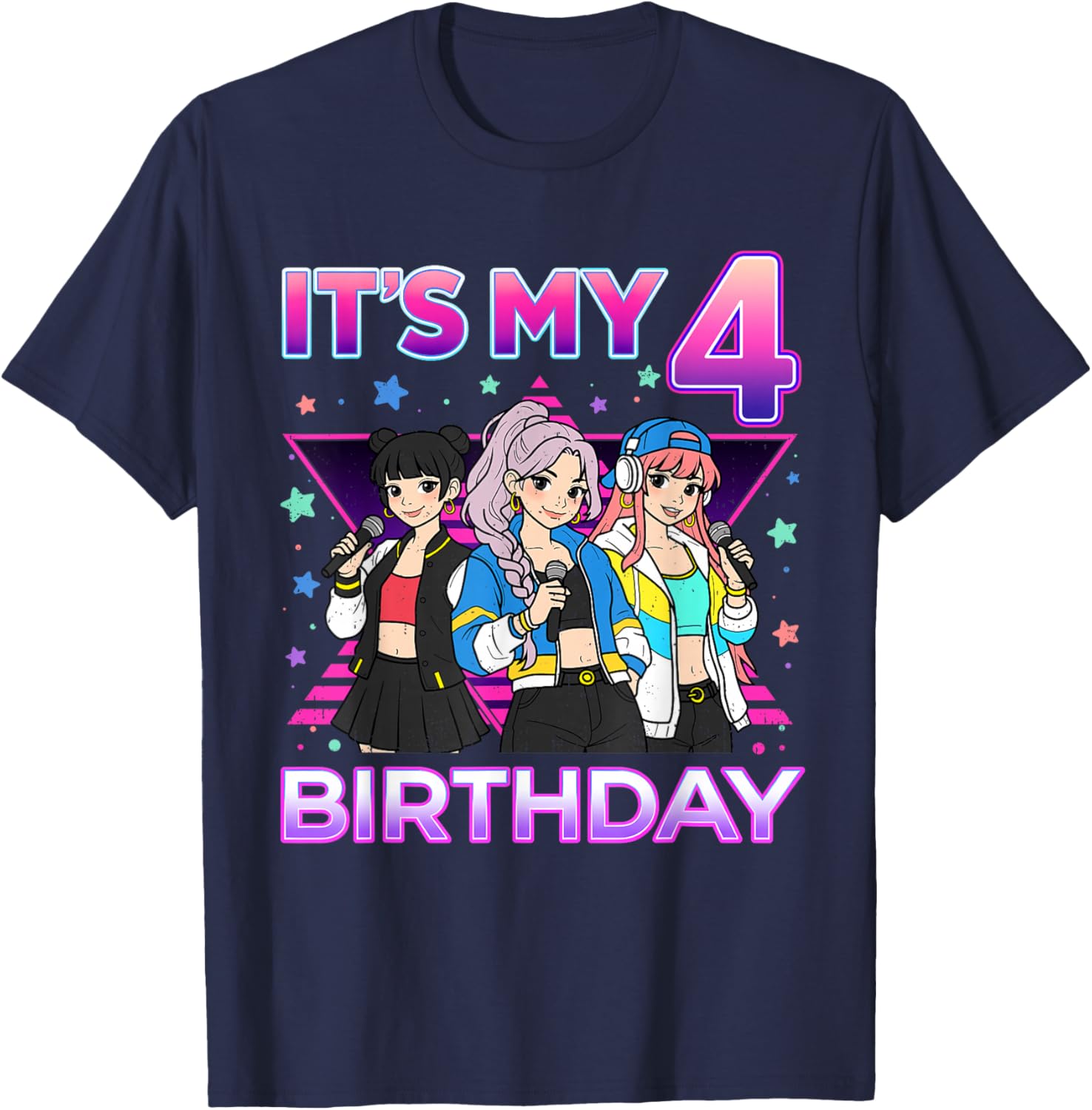 4 Years Old Birthday K pop Kids 4th Birthday Girls K-Pop T-Shirt - T-Shirt | Navy