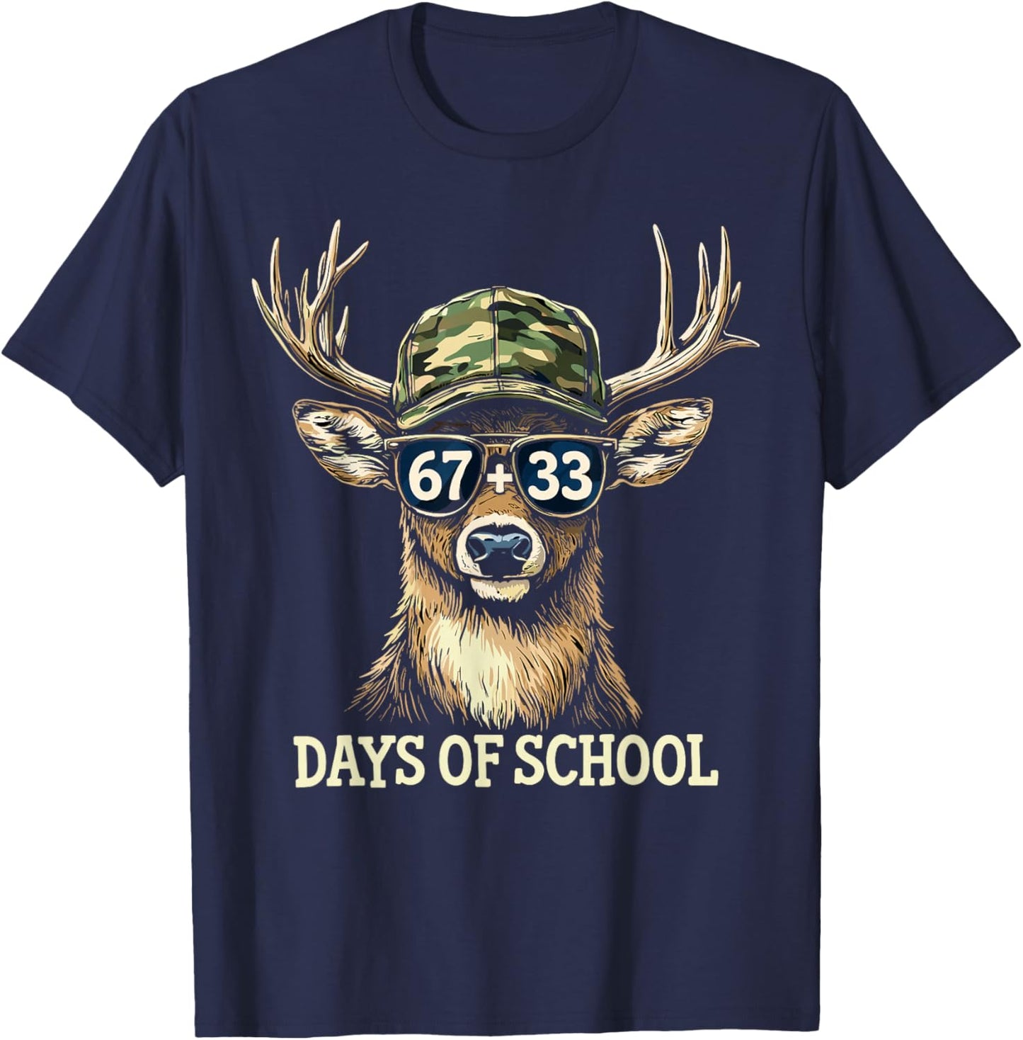 Deer 67 33 Days of School Shirt Boys Teacher 100th Day T-Shirt - T-Shirt | Navy