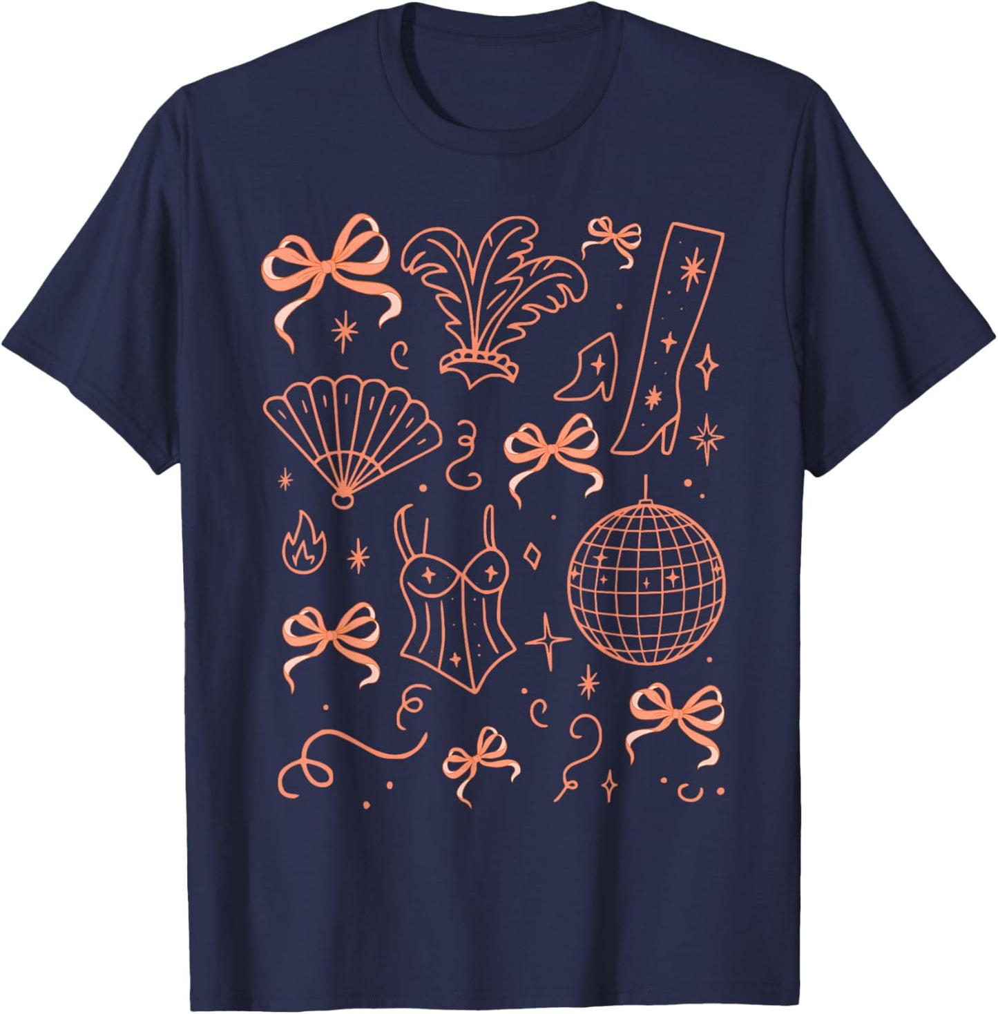 Vintage Disco Ball Aesthetic Coquette Bow Party T-Shirt - T-Shirt | Navy