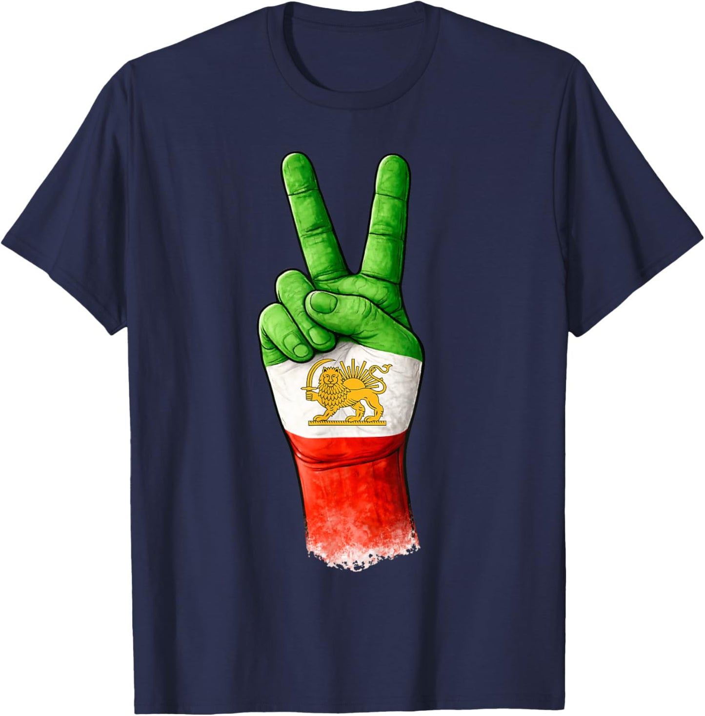 Iranian Freedom, Victory Hand with Iran Lion and Sun Flag T-Shirt - T-Shirt | Navy