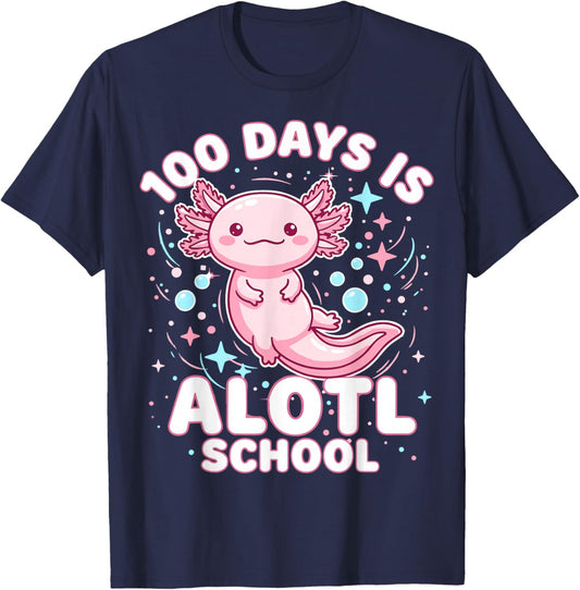 100 Day of School Funny Alotl School Axolotl T-Shirt - T-Shirt | Navy