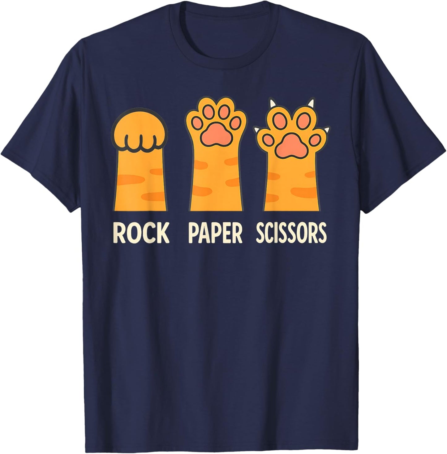 Rock Paper Scissors Cat Paws Funny Kitty Meme for Cat Lovers T-Shirt - T-Shirt | Navy