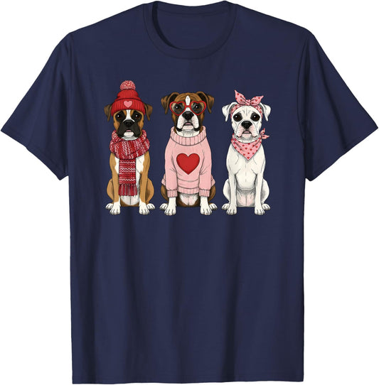 Cute Boxer Dog Valentine T-Shirt - T-Shirt | Navy