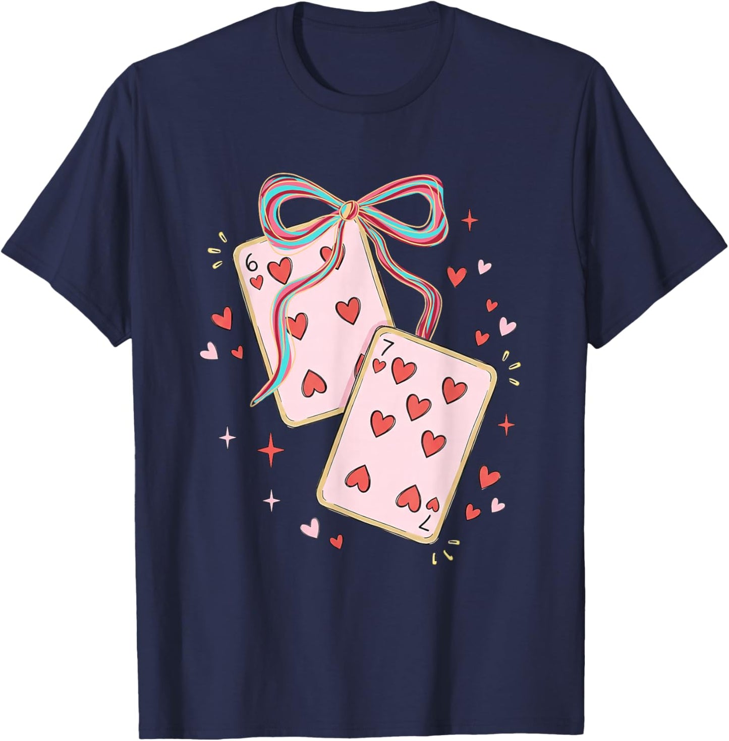 67 Playing Card Valentine Six Seven Coquette Bow Women Girls T-Shirt - T-Shirt | Navy