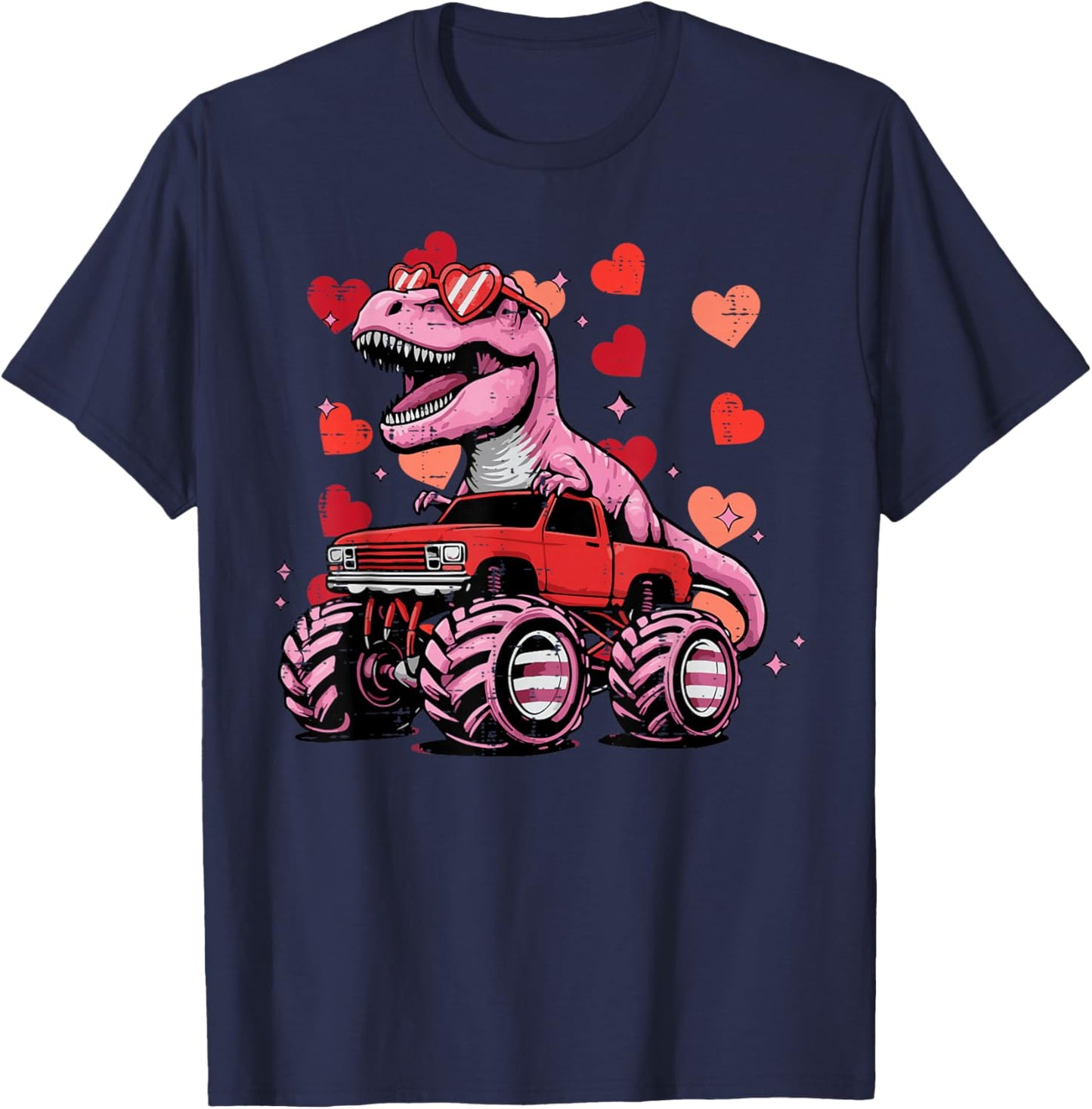 Monster Trex Dino Truck Valentines Day Kids Toddler Boys T-Shirt - T-Shirt | Navy