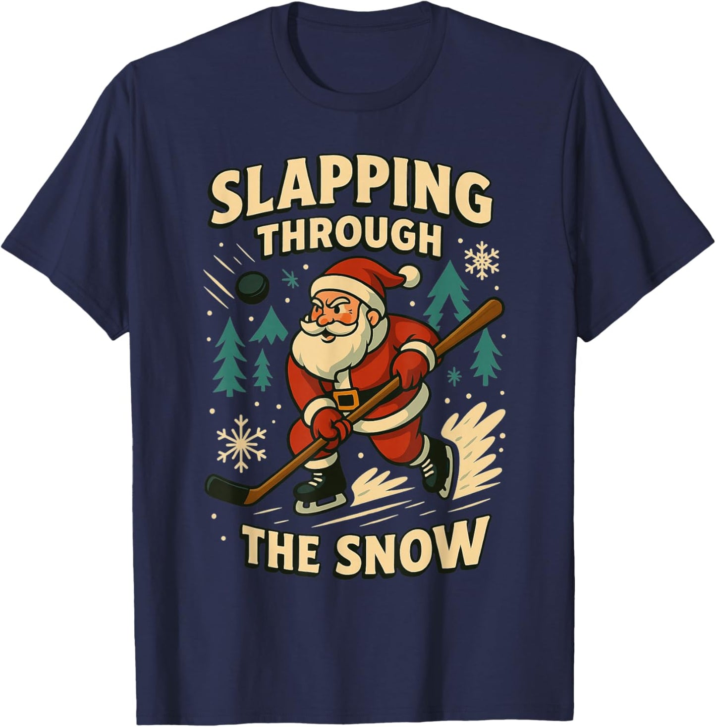 Santa Ice Hockey Funny Christmas Winter Xmas Men Boys Kids T-Shirt - T-Shirt | Navy