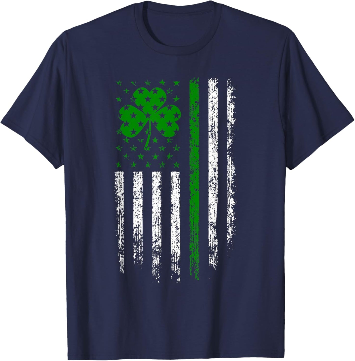 US American Flag with Shamrocks for St Patricks Day Irish T-Shirt - T-Shirt | Navy