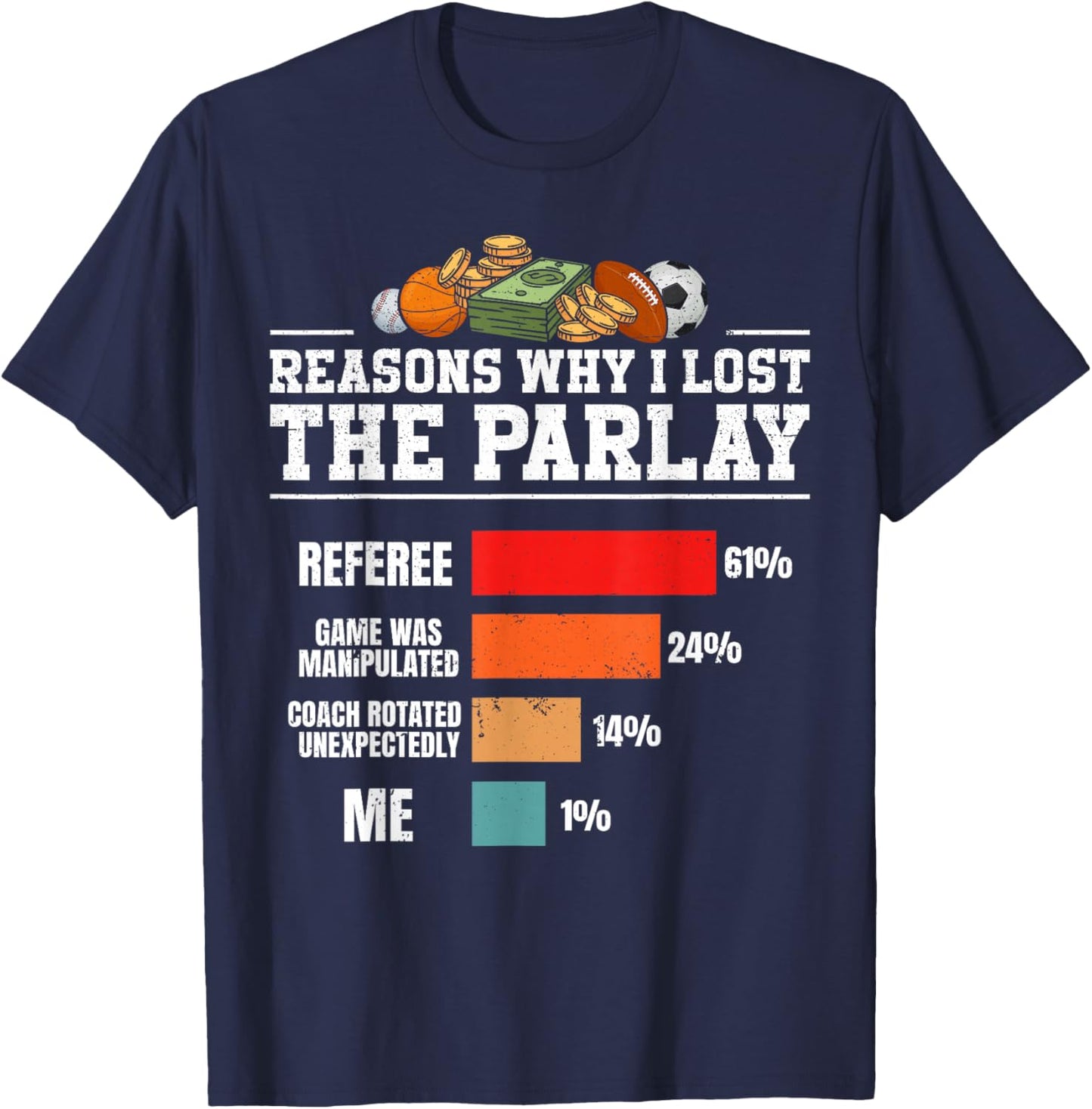 Sports Bettor Reasons why i Lost Parlay Funny Sports Betting T-Shirt - T-Shirt | Navy