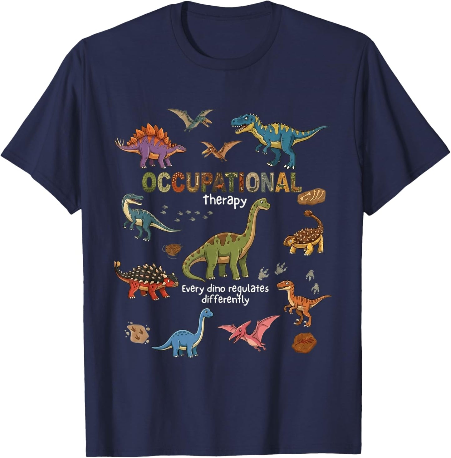 OT Occupational Therapy Retro Dinosaur Dino Vintage TRex T-Shirt - T-Shirt | Navy